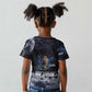 Mae Jemison Kid T shirt with Space Portrait Design, Science Has No Boundaries Quote and DNA Book Elements - African Pride