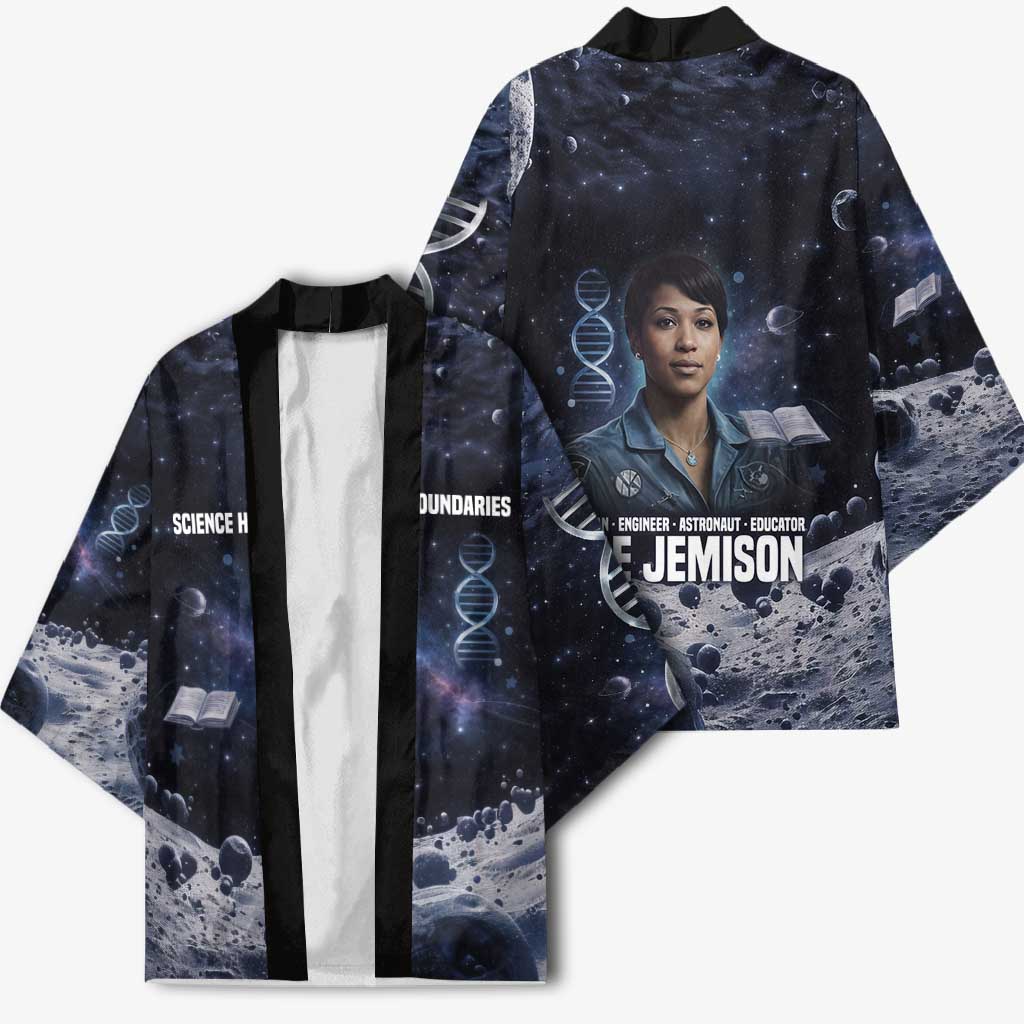 Mae Jemison Kimono with Space Portrait Design, Science Has No Boundaries Quote and DNA Book Elements - African Pride