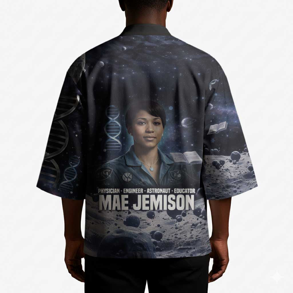 Mae Jemison Kimono with Space Portrait Design, Science Has No Boundaries Quote and DNA Book Elements - African Pride