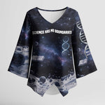 Mae Jemison Kimono Sleeve Blouse with Space Portrait Design, Science Has No Boundaries Quote and DNA Book Elements - African Pride