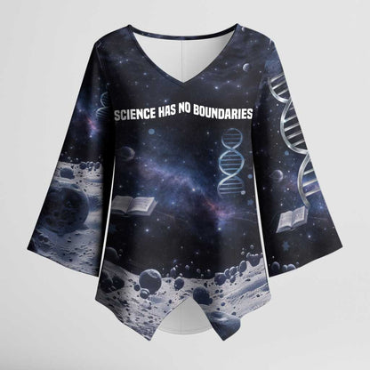 Mae Jemison Kimono Sleeve Blouse with Space Portrait Design, Science Has No Boundaries Quote and DNA Book Elements - African Pride
