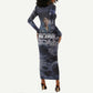 Mae Jemison Long Sleeve Bodycon Dress with Space Portrait Design, Science Has No Boundaries Quote and DNA Book Elements - African Pride