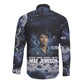 Mae Jemison Long Sleeve Button Shirt with Space Portrait Design, Science Has No Boundaries Quote and DNA Book Elements - African Pride