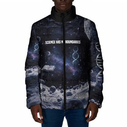 Mae Jemison Padded Jacket with Space Portrait Design, Science Has No Boundaries Quote and DNA Book Elements - African Pride