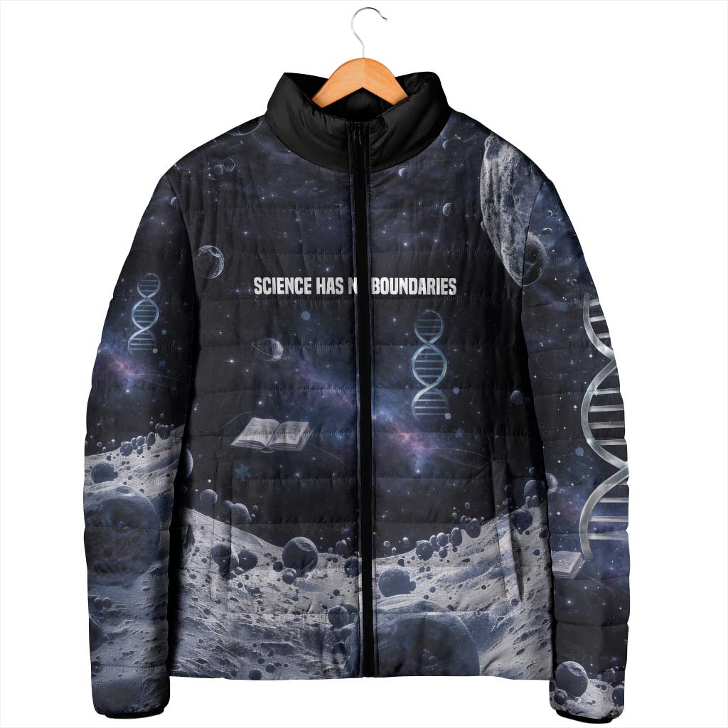 Mae Jemison Padded Jacket with Space Portrait Design, Science Has No Boundaries Quote and DNA Book Elements - African Pride