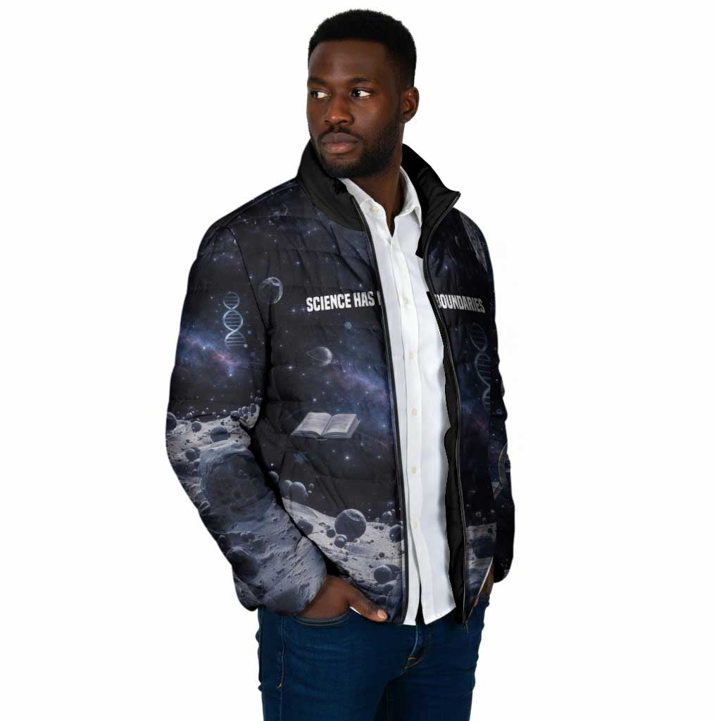 Mae Jemison Padded Jacket with Space Portrait Design, Science Has No Boundaries Quote and DNA Book Elements - African Pride