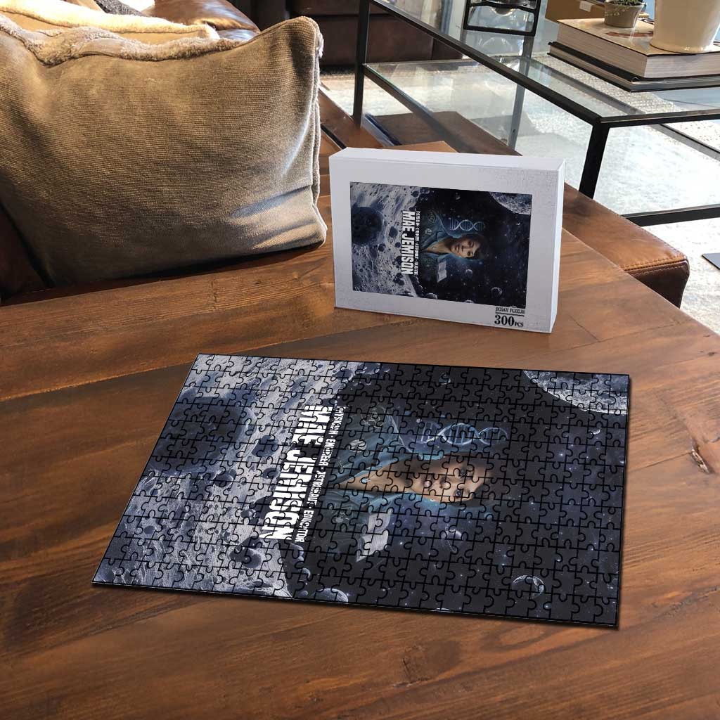 Mae Jemison Puzzle with Space Portrait Design, Science Has No Boundaries Quote and DNA Book Elements - African Pride