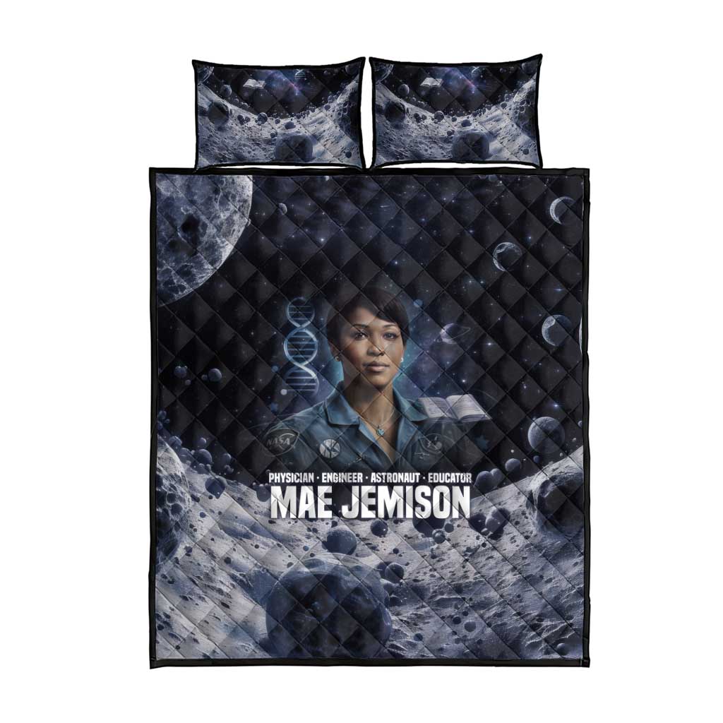 Mae Jemison Quilt Bed Set with Space Portrait Design, Science Has No Boundaries Quote and DNA Book Elements - African Pride