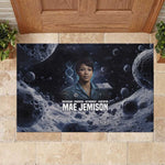 Mae Jemison Rubber Doormat with Space Portrait Design, Science Has No Boundaries Quote and DNA Book Elements - African Pride