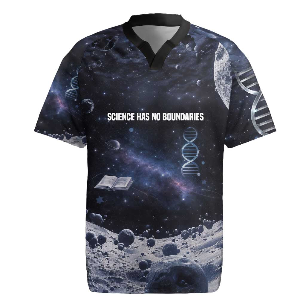 Mae Jemison Rugby Jersey with Space Portrait Design, Science Has No Boundaries Quote and DNA Book Elements - African Pride