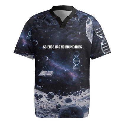 Mae Jemison Rugby Jersey with Space Portrait Design, Science Has No Boundaries Quote and DNA Book Elements - African Pride