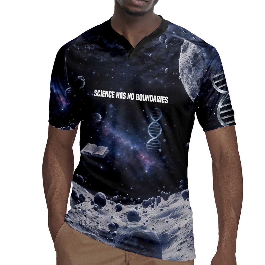 Mae Jemison Rugby Jersey with Space Portrait Design, Science Has No Boundaries Quote and DNA Book Elements - African Pride