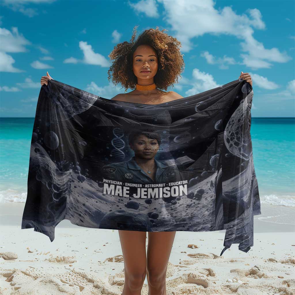 Mae Jemison Sarong with Space Portrait Design, Science Has No Boundaries Quote and DNA Book Elements - African Pride