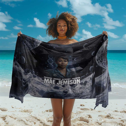 Mae Jemison Sarong with Space Portrait Design, Science Has No Boundaries Quote and DNA Book Elements - African Pride
