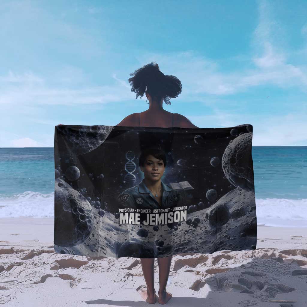 Mae Jemison Sarong with Space Portrait Design, Science Has No Boundaries Quote and DNA Book Elements - African Pride