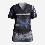 Mae Jemison Scrub Top with Space Portrait Design, Science Has No Boundaries Quote and DNA Book Elements - African Pride