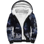 Mae Jemison Sherpa Hoodie with Space Portrait Design, Science Has No Boundaries Quote and DNA Book Elements - African Pride