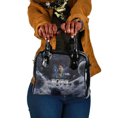 Mae Jemison Shoulder Handbag with Space Portrait Design, Science Has No Boundaries Quote and DNA Book Elements - African Pride