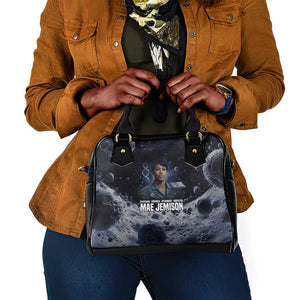 Mae Jemison Shoulder Handbag with Space Portrait Design, Science Has No Boundaries Quote and DNA Book Elements - African Pride