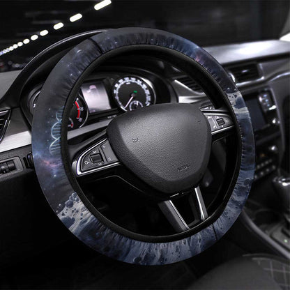 Mae Jemison Steering Wheel Cover with Space Portrait Design, Science Has No Boundaries Quote and DNA Book Elements - African Pride
