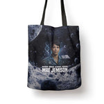 Mae Jemison Tote Bag with Space Portrait Design, Science Has No Boundaries Quote and DNA Book Elements - African Pride