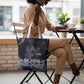 Mae Jemison Tote Bag with Space Portrait Design, Science Has No Boundaries Quote and DNA Book Elements - African Pride