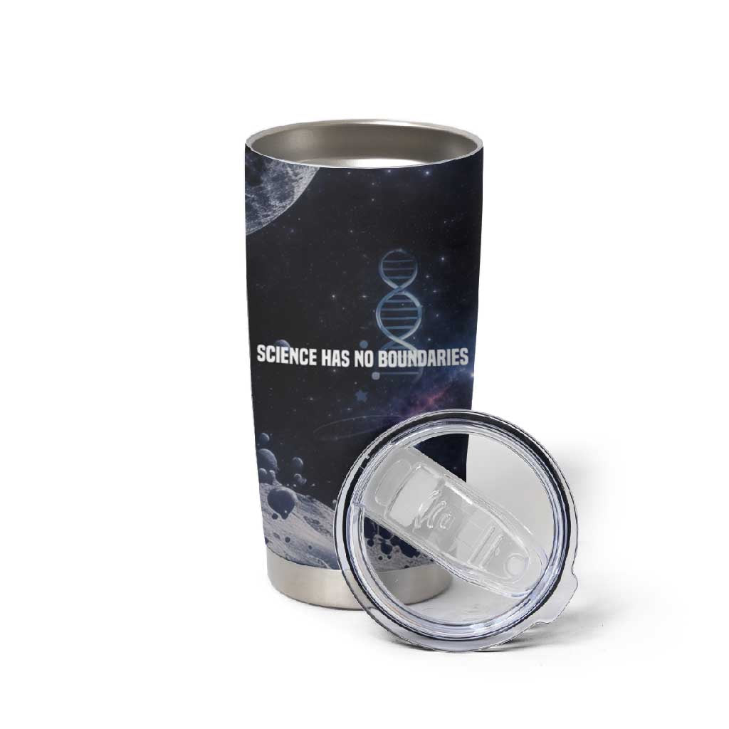 Mae Jemison Tumbler Cup with Space Portrait Design, Science Has No Boundaries Quote and DNA Book Elements - African Pride