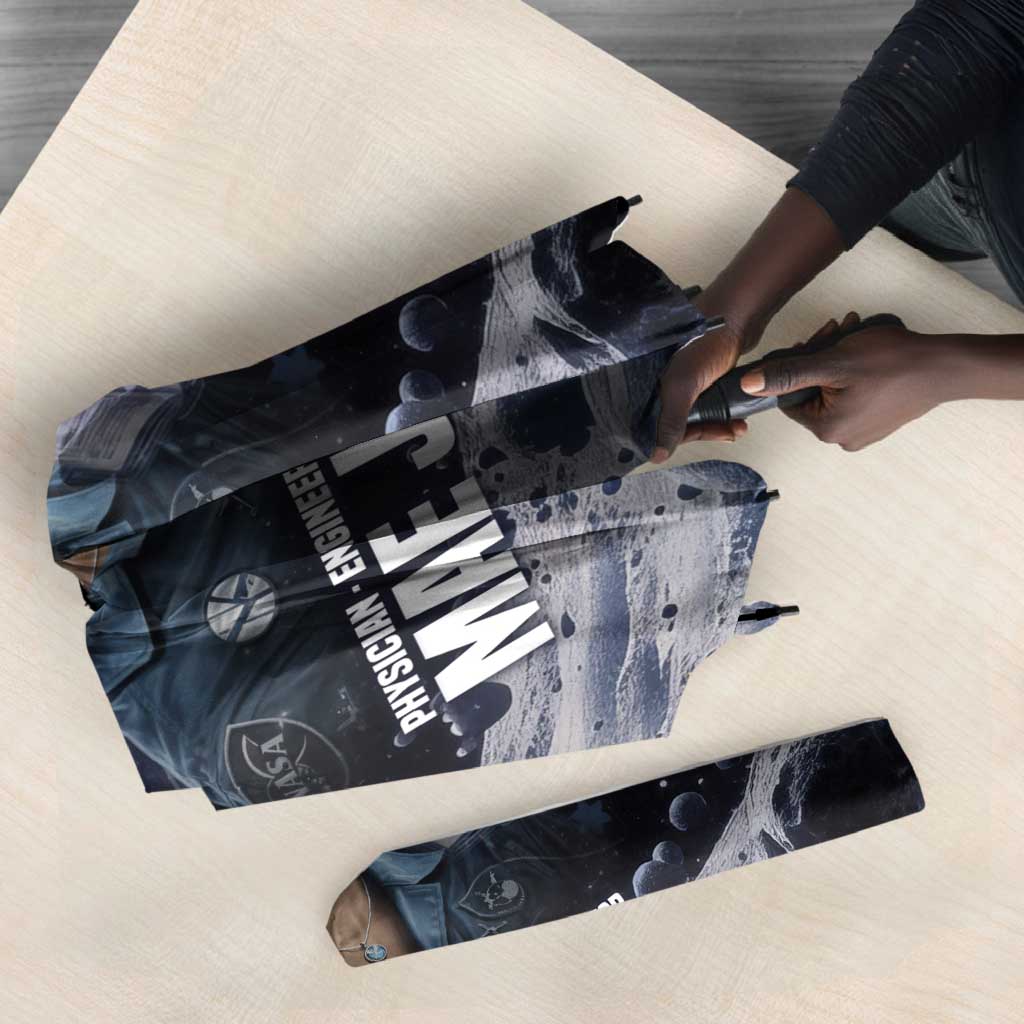 Mae Jemison Umbrella with Space Portrait Design, Science Has No Boundaries Quote and DNA Book Elements - African Pride