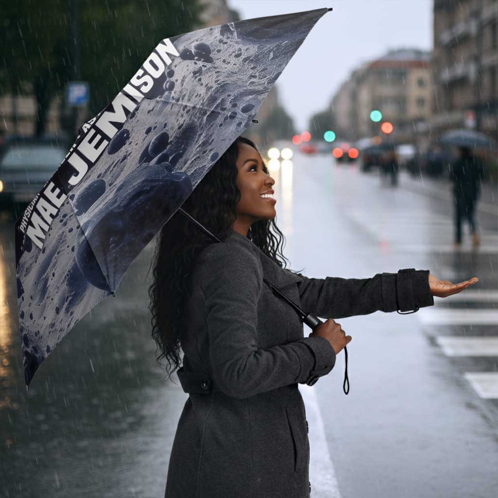 Mae Jemison Umbrella with Space Portrait Design, Science Has No Boundaries Quote and DNA Book Elements - African Pride