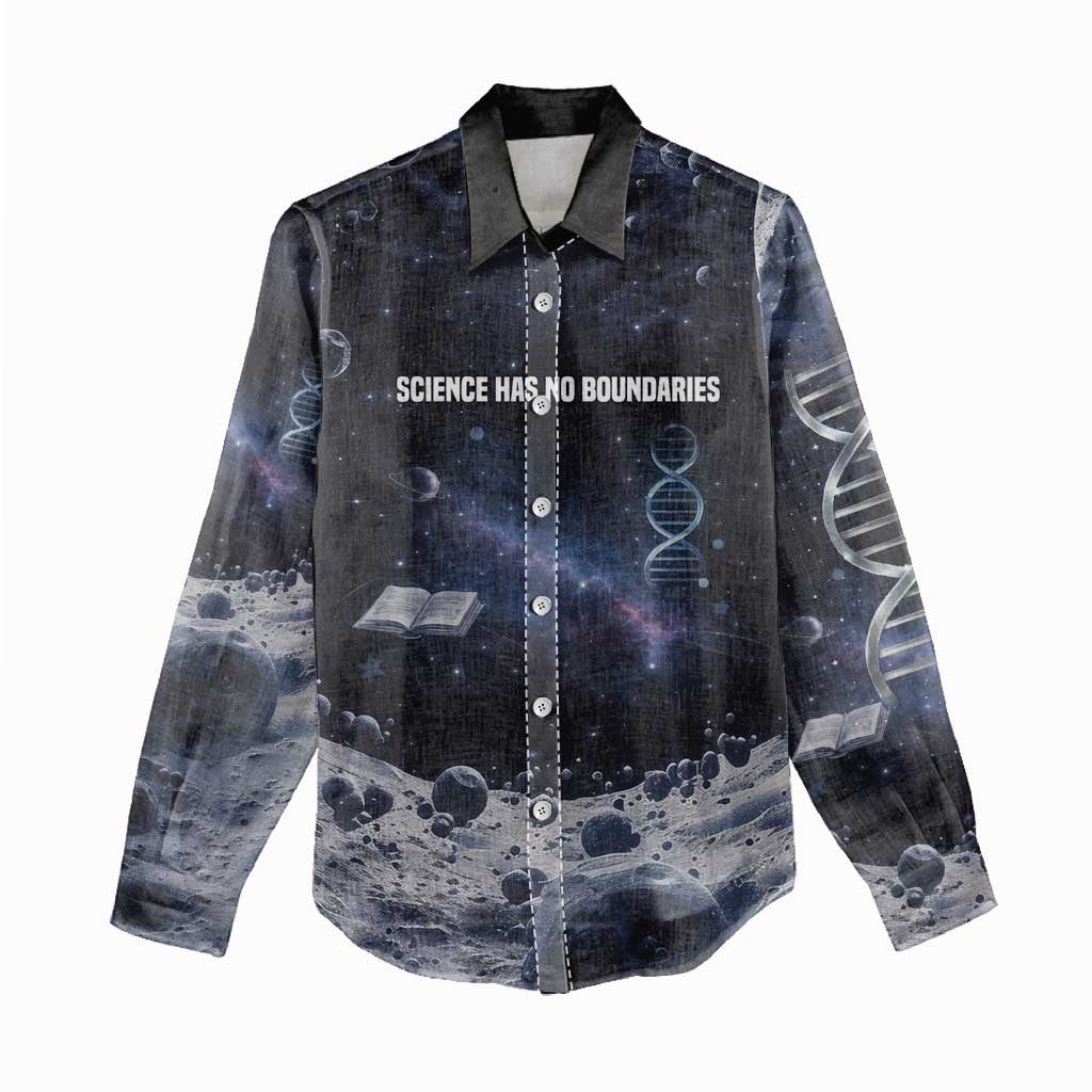 Mae Jemison Women Casual Shirt with Space Portrait Design, Science Has No Boundaries Quote and DNA Book Elements - African Pride