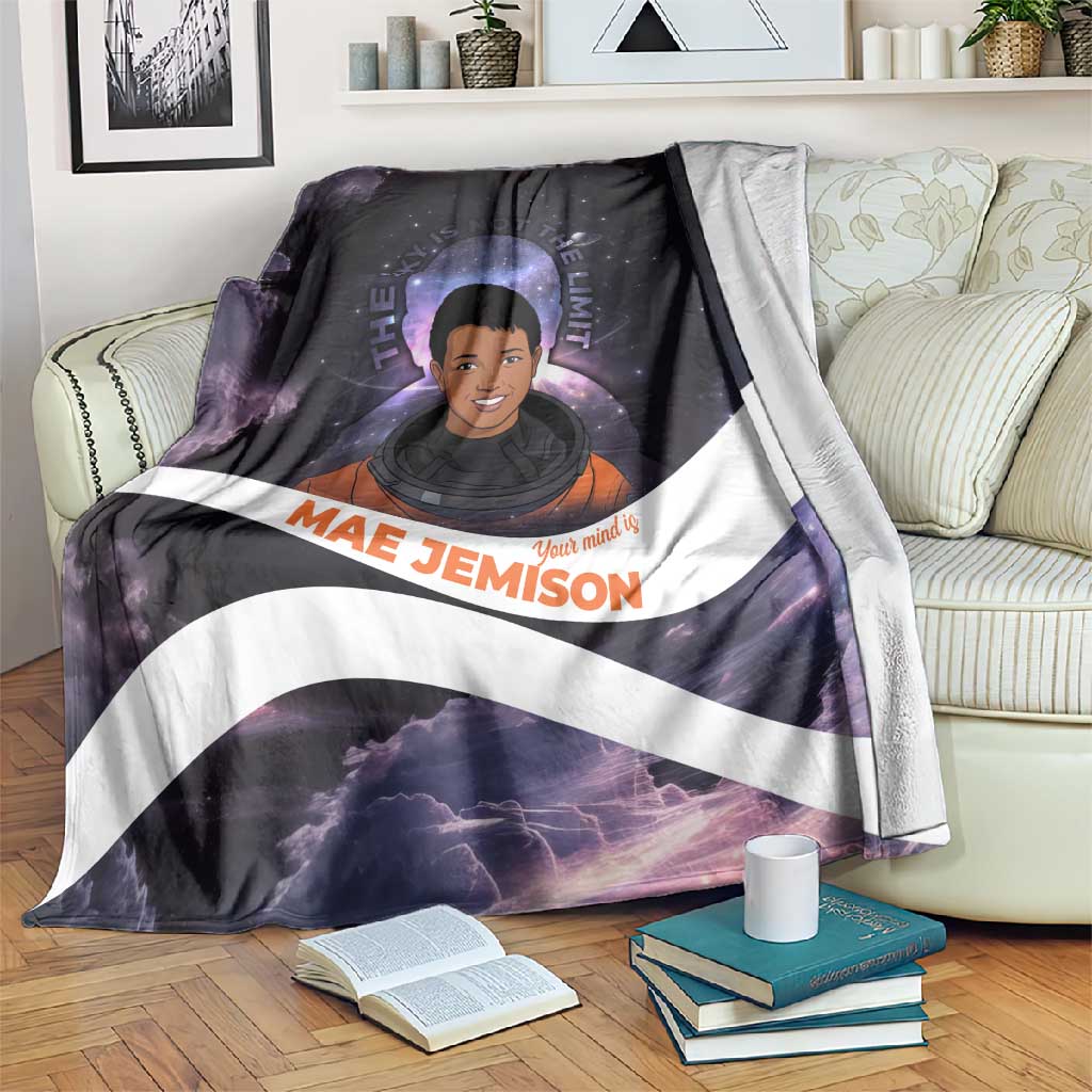Mae Jemison Blanket Cartoon Astronaut Portrait, The Sky Is Not the Limit Quote and Galaxy Dreamer - African Pride