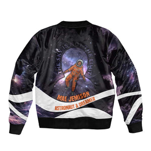 Mae Jemison Bomber Jacket Cartoon Astronaut Portrait, The Sky Is Not the Limit Quote and Galaxy Dreamer - African Pride