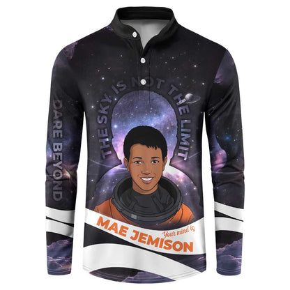 Mae Jemison Button Sweatshirt Cartoon Astronaut Portrait, The Sky Is Not the Limit Quote and Galaxy Dreamer
