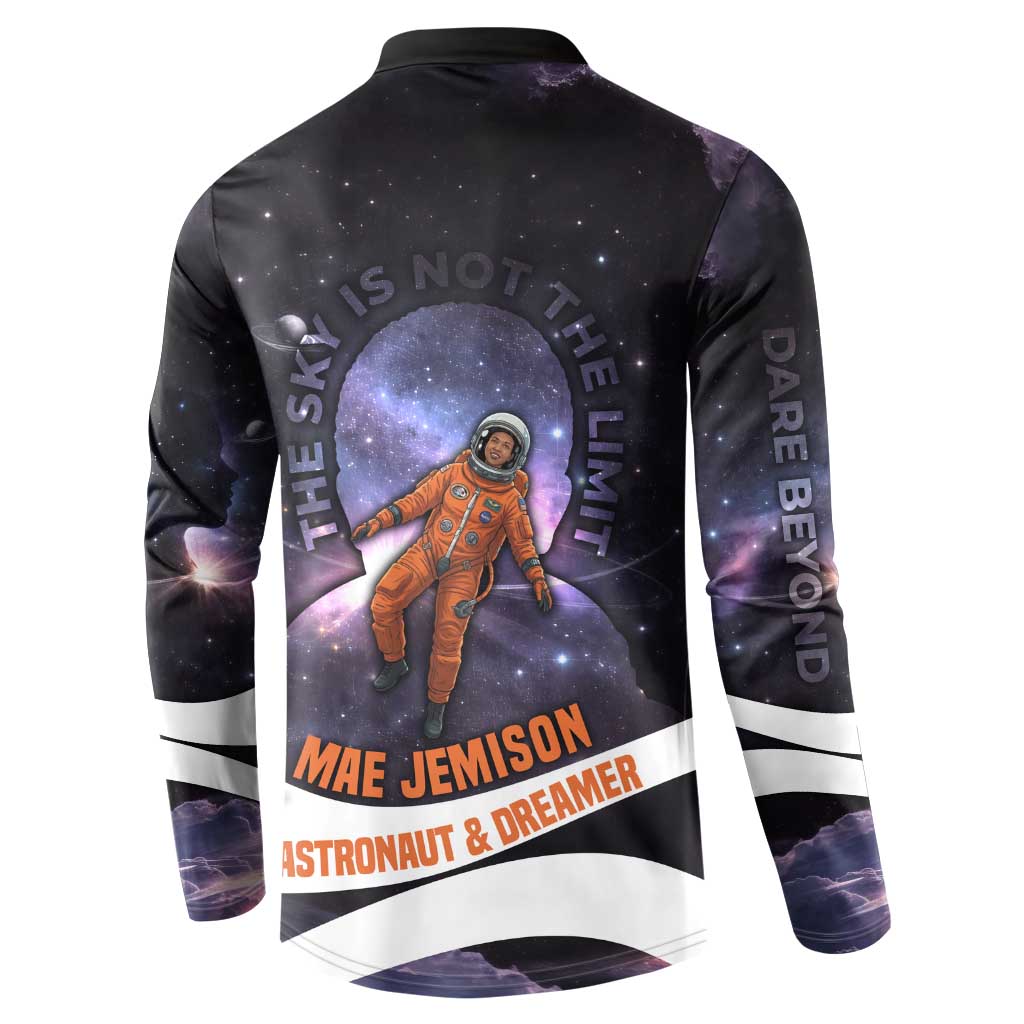 Mae Jemison Button Sweatshirt Cartoon Astronaut Portrait, The Sky Is Not the Limit Quote and Galaxy Dreamer