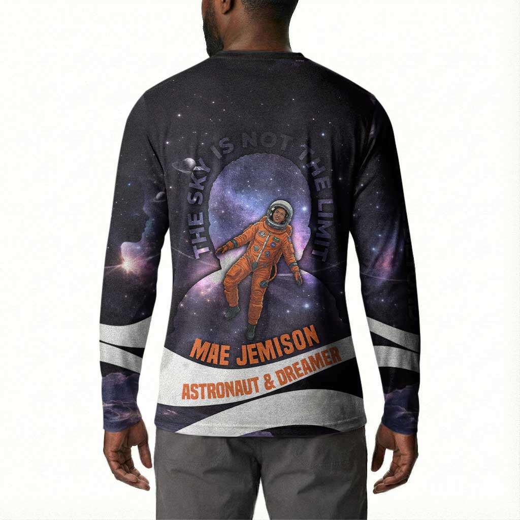Mae Jemison Button Sweatshirt Cartoon Astronaut Portrait, The Sky Is Not the Limit Quote and Galaxy Dreamer
