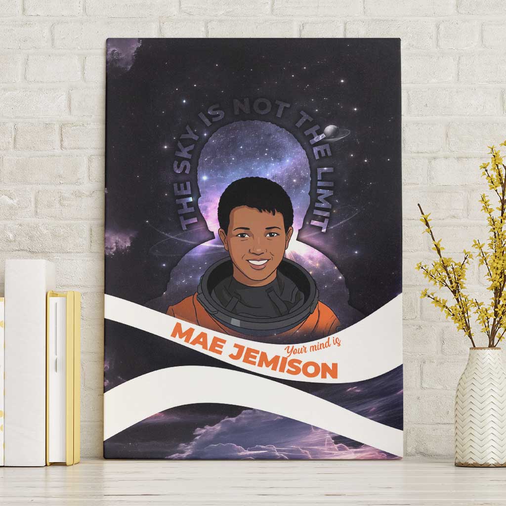 Mae Jemison Canvas Wall Art Cartoon Astronaut Portrait, The Sky Is Not the Limit Quote and Galaxy Dreamer - African Pride