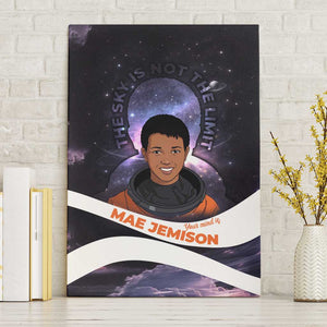 Mae Jemison Canvas Wall Art Cartoon Astronaut Portrait, The Sky Is Not the Limit Quote and Galaxy Dreamer - African Pride