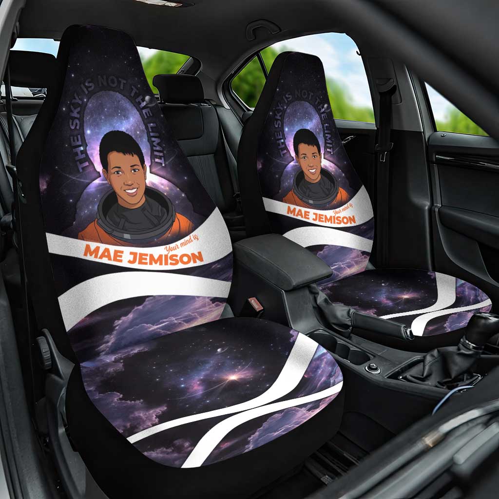 Mae Jemison Car Seat Cover Cartoon Astronaut Portrait, The Sky Is Not the Limit Quote and Galaxy Dreamer - African Pride