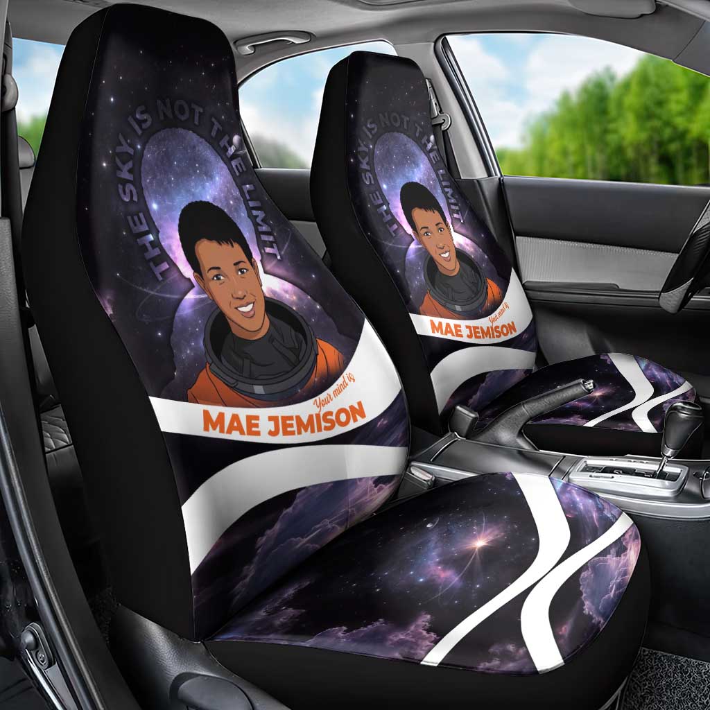 Mae Jemison Car Seat Cover Cartoon Astronaut Portrait, The Sky Is Not the Limit Quote and Galaxy Dreamer - African Pride