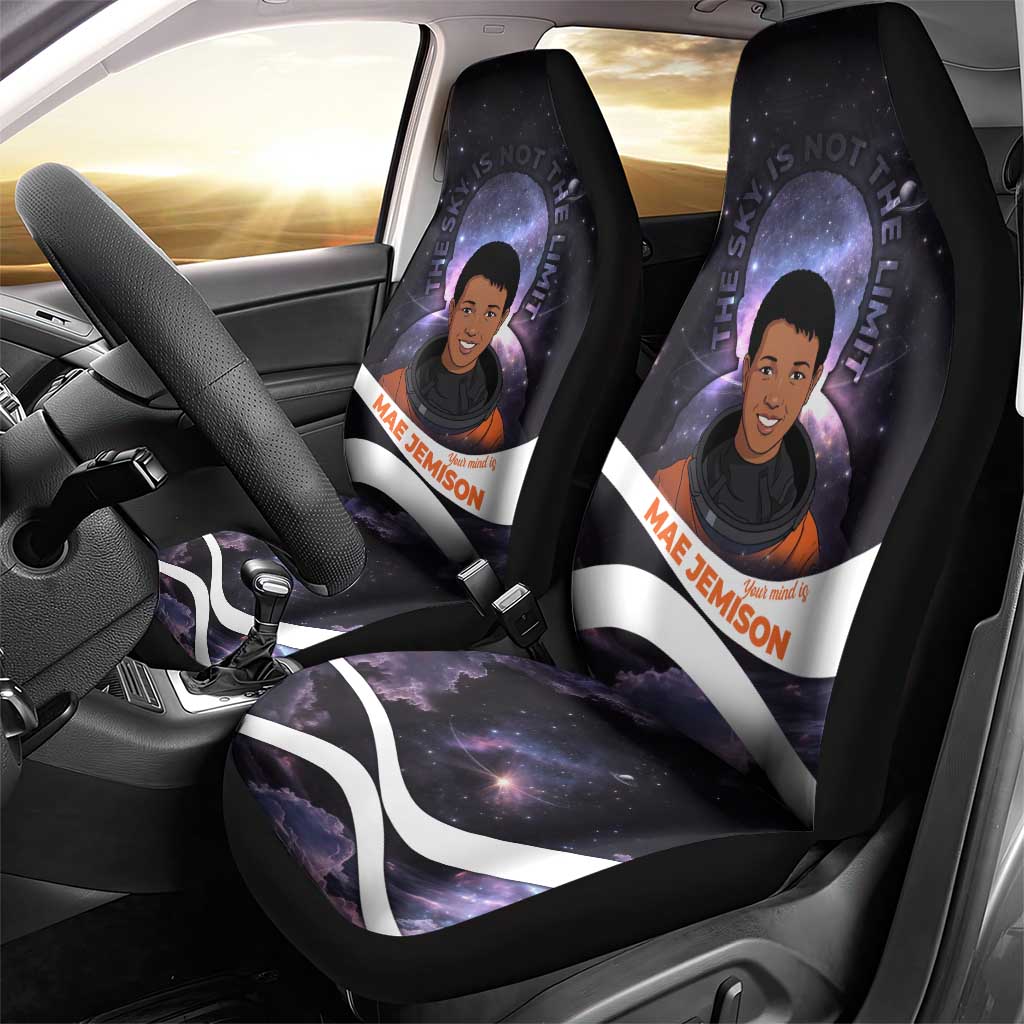 Mae Jemison Car Seat Cover Cartoon Astronaut Portrait, The Sky Is Not the Limit Quote and Galaxy Dreamer - African Pride