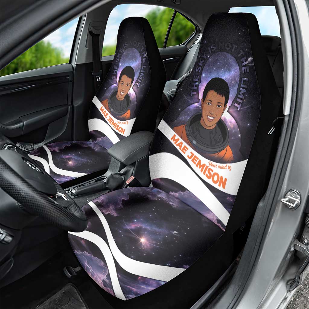 Mae Jemison Car Seat Cover Cartoon Astronaut Portrait, The Sky Is Not the Limit Quote and Galaxy Dreamer - African Pride