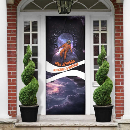 Mae Jemison Door Cover Cartoon Astronaut Portrait, The Sky Is Not the Limit Quote and Galaxy Dreamer - African Pride