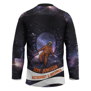 Mae Jemison Hockey Jersey Cartoon Astronaut Portrait, The Sky Is Not the Limit Quote and Galaxy Dreamer - African Pride