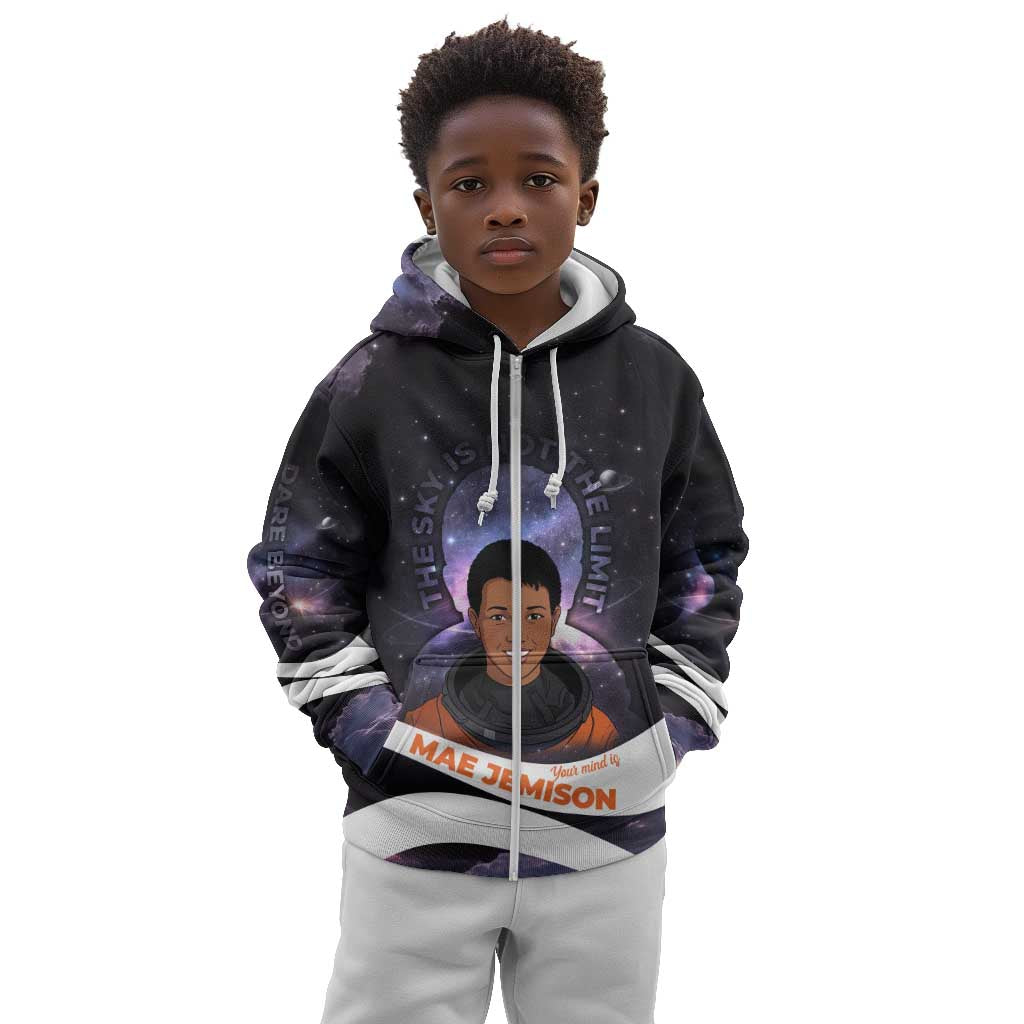Mae Jemison Kid Hoodie Cartoon Astronaut Portrait, The Sky Is Not the Limit Quote and Galaxy Dreamer - African Pride