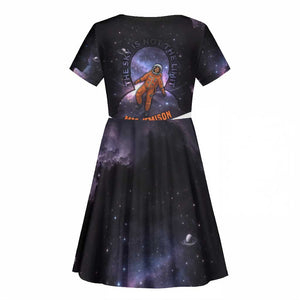 Mae Jemison Kid Short Sleeve Dress Cartoon Astronaut Portrait, The Sky Is Not the Limit Quote and Galaxy Dreamer - African Pride