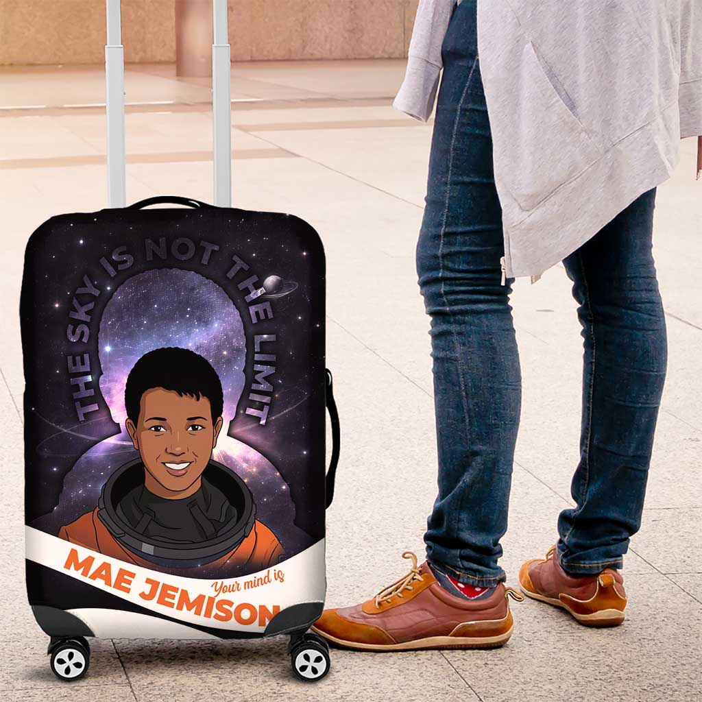 Mae Jemison Luggage Cover Cartoon Astronaut Portrait, The Sky Is Not the Limit Quote and Galaxy Dreamer - African Pride