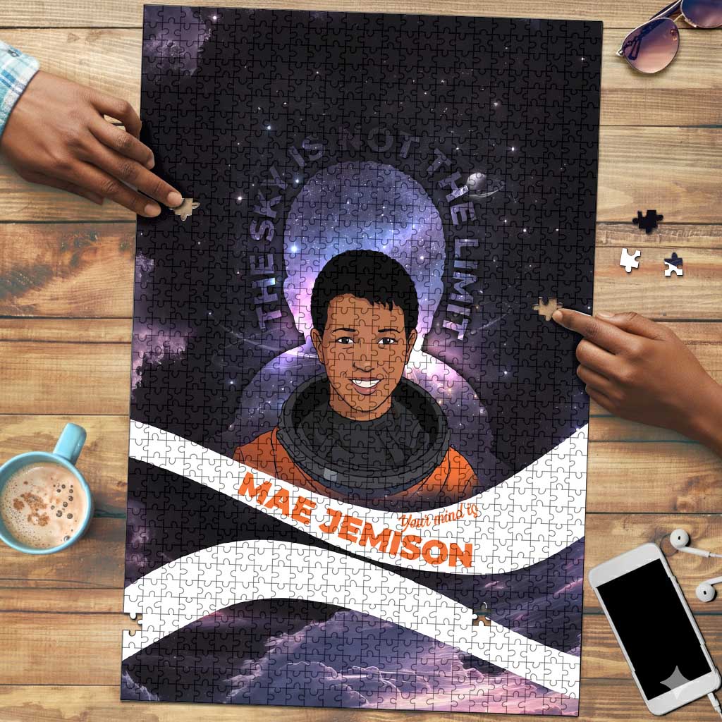 Mae Jemison Puzzle Cartoon Astronaut Portrait, The Sky Is Not the Limit Quote and Galaxy Dreamer - African Pride