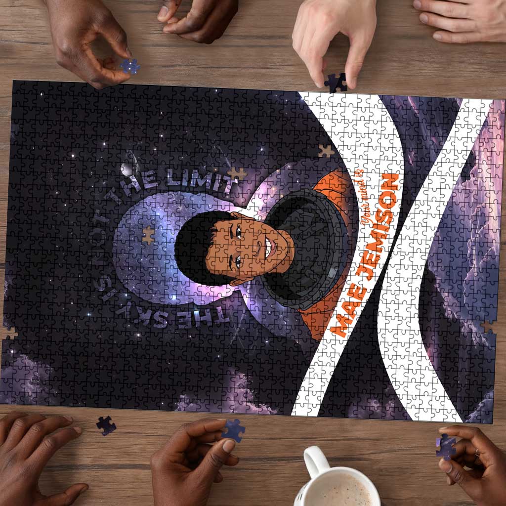Mae Jemison Puzzle Cartoon Astronaut Portrait, The Sky Is Not the Limit Quote and Galaxy Dreamer - African Pride