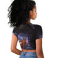 Mae Jemison Raglan Cropped T shirt Cartoon Astronaut Portrait, The Sky Is Not the Limit Quote and Galaxy Dreamer - African Pride