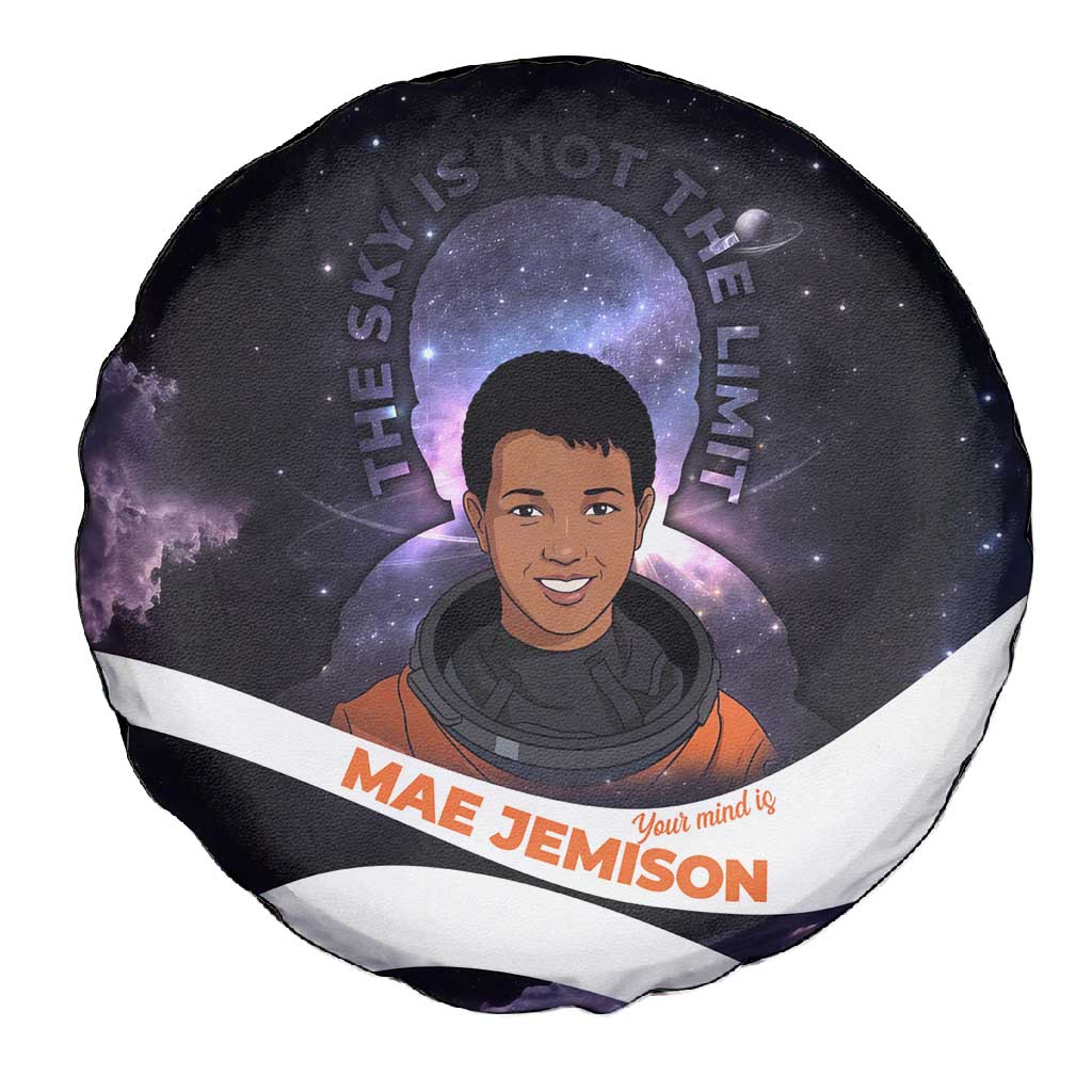 Mae Jemison Spare Tire Cover Cartoon Astronaut Portrait, The Sky Is Not the Limit Quote and Galaxy Dreamer - African Pride